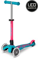Micro Kinderroller Deluxe LED Tretroller Neon Aqua Pink mit höhenverstellbarem Lenker