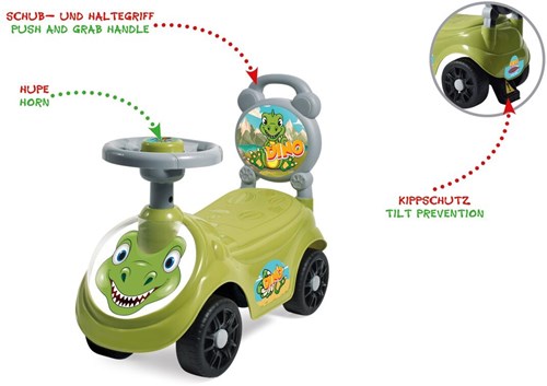 Jamara Rutscher Dino - Kinderauto grün mit Schiebestange und Sicherheit