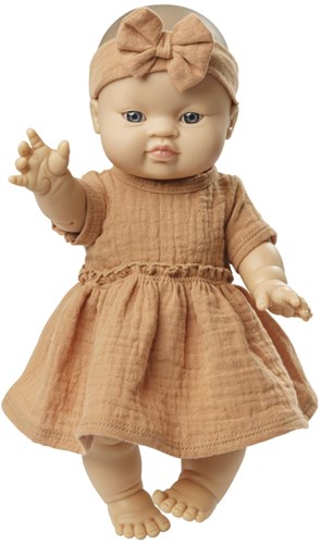 Heless Puppenkleid Baumwolle mit Haarband Karamell 28-35cm - Puppenkleidung-2