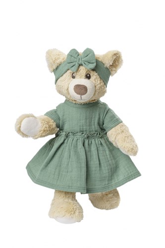 Heless Puppenkleid Bio-Baumwolle Salbeigrün mit Haarband 35-45 cm-2