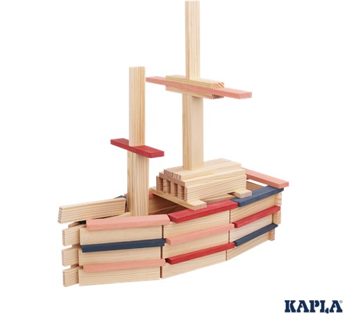 Kapla coffret de construction - planchettes bois - 120 pièces bleu rouge rose-2
