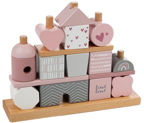 Label Label Holz Stapelhaus rosa FSC Bausteine pädagogisches Spielzeug