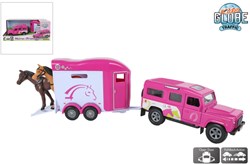 Kids GLOBE Spielzeugauto Land Rover mit Anhänger rosa 26cm Kunststoff