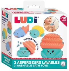 Ludi jouet de bain aspergeurs en silicone lot de 3 - interchangeables et lavables