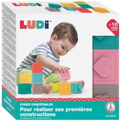 Ludi ensemble de blocs cubes bébé souples texture nervurée jouet sensoriel
