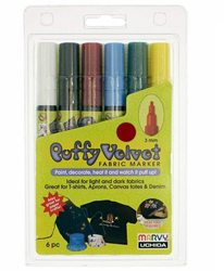 Marvy Uchida Marvy Uchida Puffy Velvet Textile Markers Set Primary 6-teilig