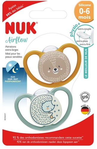 Nuk - Airflow Day & Night - Pacifiers (2) - Sil - 0-6M - Bear/Hedgehog-2