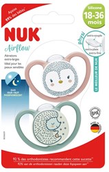 Nuk - Airflow Day & Night - Pacifiers (2) - Sil - 18-36M - Penguin/Hedgehog