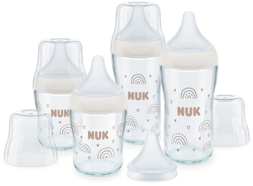 Nuk - Perfect Match - Set Glass Bottles (4 pcs) 120ml S + 230ml M + Teat U - Rainbow-2