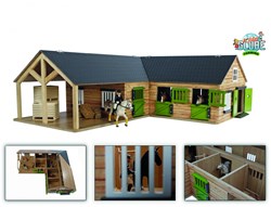 Kids GLOBE Pferdestall Holzspielzeug 1:24 mit 3 Boxen und Lagerraum
