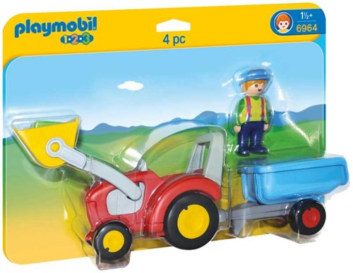 Playmobil tracteur de ferme avec remorque 1.2.3 - 6964 jouet