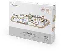 PolarB circuit de train en bois jouet - 90 pièces - accessoires colorés-2