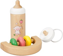 Heless Holz Puppenbabyset Schäfchen mit Fläschchen und Rassel