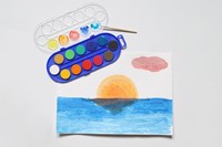 Primo Primo - 12 Aquareltabletten Diameter 30 mm in Plastic Doosje met Deksel/Mengpalet, 1 Penseel