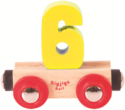 BigJigs Holzwagen Zahl 6 - buntes Lernspielzeug für Kinder