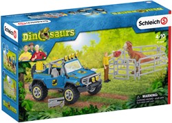 Schleich 41464 Dinosaurs Spielset - Geländewagen mit Dino-Außenposten, Spielzeug ab 5 Jahren
