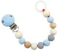 Hess attache-tétine bois naturel bleu accessoire bébé durable