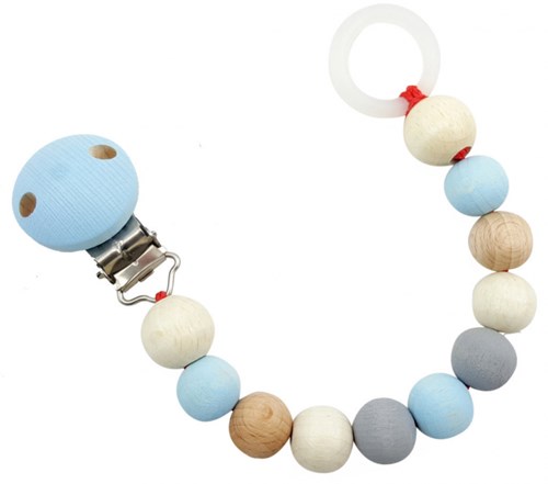 Hess attache-tétine bois naturel bleu accessoire bébé durable
