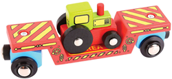 BigJigs Holz Tieflader Waggon mit Traktor - Holzeisenbahn Spielzeug
