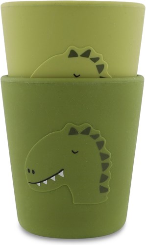 Trixie Silikon Becher 2er Pack Mr. Dino - langlebige Kinderbecher grün-2