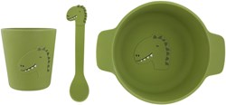 Trixie set repas bébé en silicone - Mr. Dino - Vaisselle verte enfant
