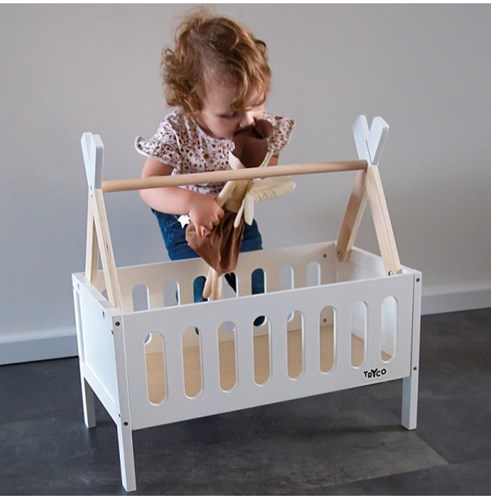 Tryco Holzpuppenbett Tipi Design mit Wimpeln weiß natur-2