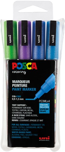 Posca marqueur peinture set paillettes froid 4 pièces - stylos créatifs