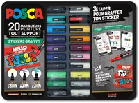 Posca set de marqueurs peinture graffiti mallette métal 20 pièces stickers