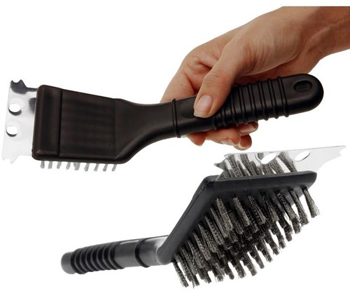 BBQ brosse de nettoyage 2-en-1 noire brosse grattoir inox barbecue