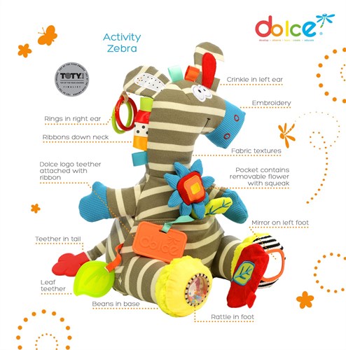 Dolce Toys Peluche d'activité classique zèbre Zeddy - 25 cm-2